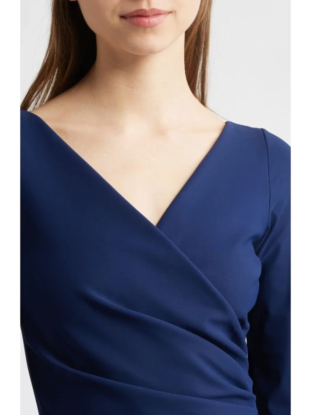 🆕CHIARA BONI Zalfa Ruched Faux Wrap Gown Dress 6 Navy Blue - Picture 4 of 13